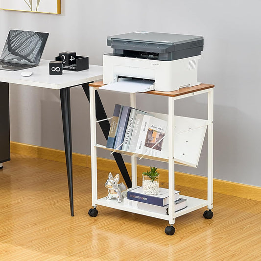 BESSTER Printer Base, With Casters, Printer Wagon, Side Desk, Computer Wagon, Moving Shelf for Articles, Printer Rack, Magazine Rack, 3-Tier Type, Space Saving, Printer Shelf, Width 20.5 inches (52