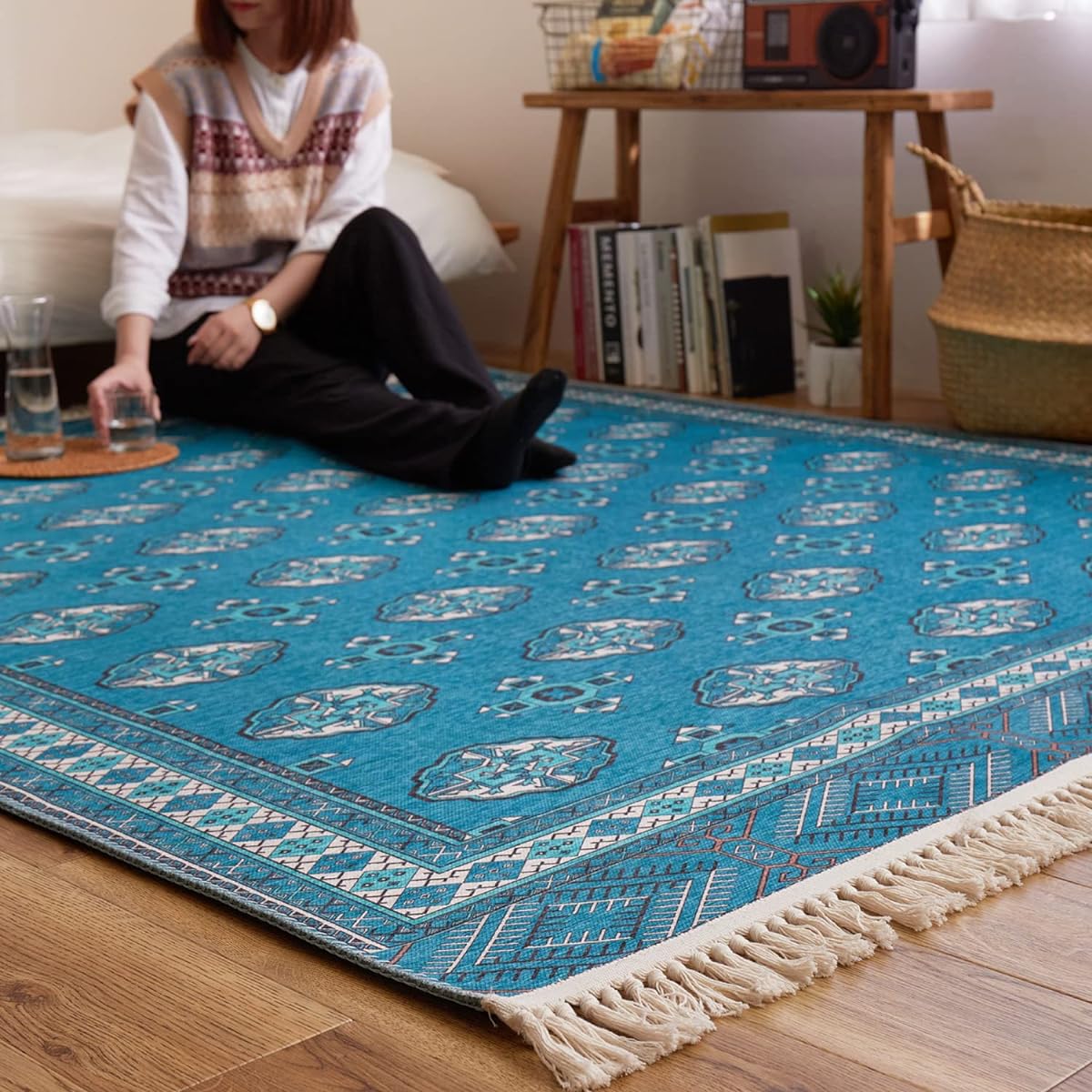 Hagiwara Turkmen style print rug TA approx. 130 x 190cm 240623235 Turquoise