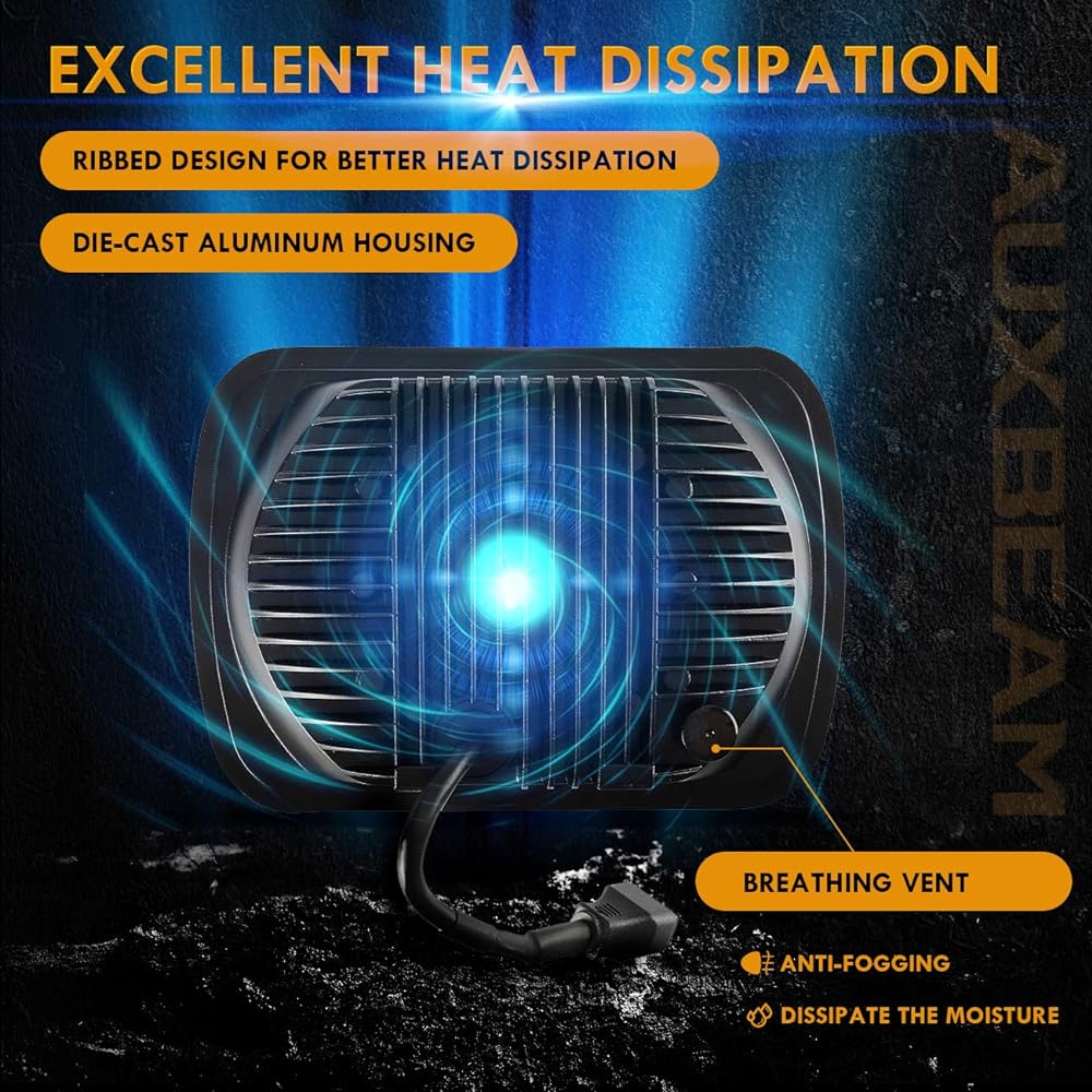 5x7 LED Headlight AUXBEAM 85W 7x6 LED Headlight DRL High Loen Rectangle H6054 Head Lamp Jeep Wrangler YJ Cherokee XJ H6054 H6054LL 69822 6052 (2 blacks)