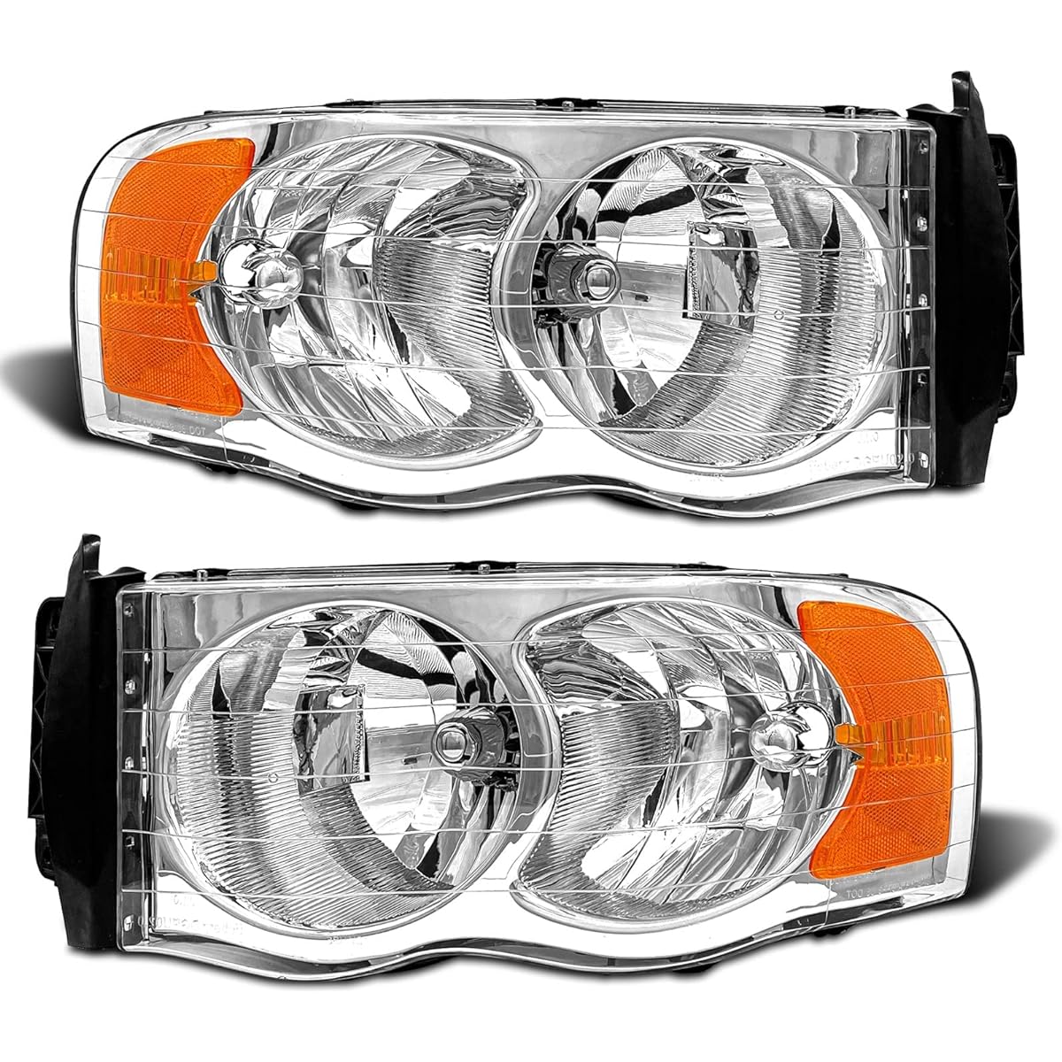 Adcarlights Headlight Assemblies 2002-005 type Dodge Lamp Pickup Truck Crom Housing Amber Reflector Clear lens headlamp replacement left and right