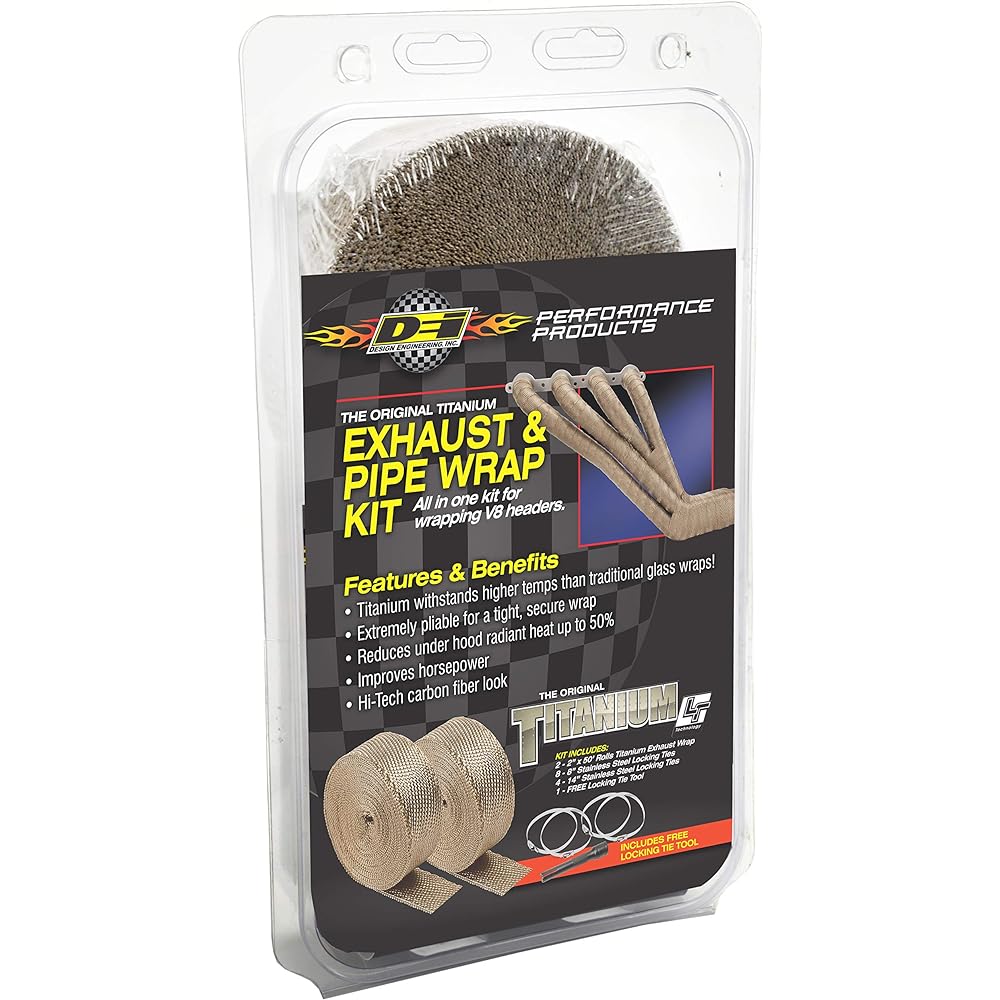 Design Engineering 010095 Titanium exhaust heat trap kit with LR technology 2 inches x 50 feet roll 12 lock tie and rock tie tool