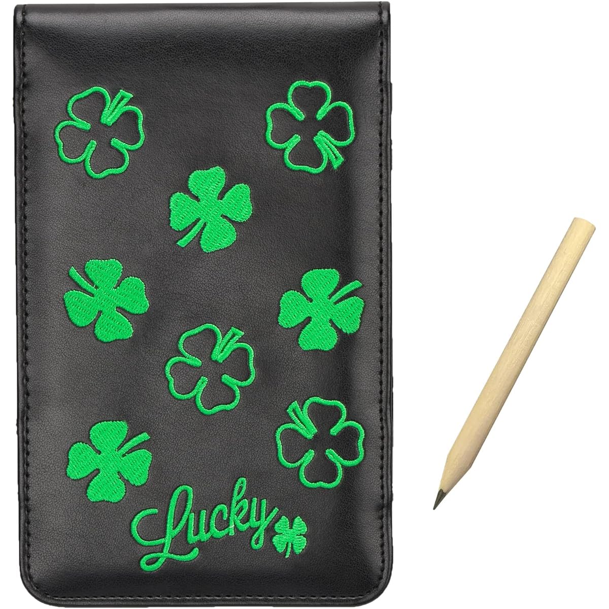 big teeth Golf Scorecard Holder Scorecard Case Scorecard Cover Scorebook Cover High Quality Synthetic Leather Clover Embroidery (Black)