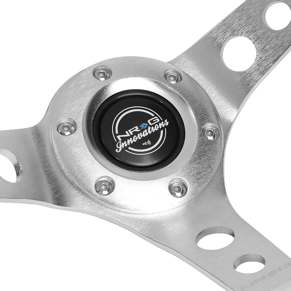 NRG Handle -Deep Dish -350mm (13.78 inches) - White Stitch on White Leather -Yellow Center Marking -Part Number ST -WT -Y by NRG Innovations