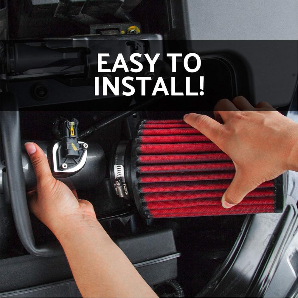 AEM 21-201DK Universal Dira Flow Clamp On Air Filter: Round Tapered Flange ID 2.5 inch (64mm) Flange ID height 130mm Base 6 inch (152mm) Base 130mm Top