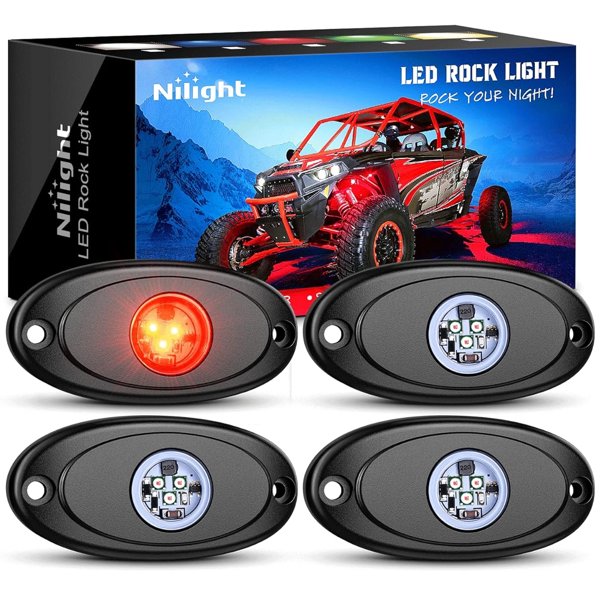 NILIGHT LED lock light 4 pieces Red Light Pod Waterproof Wheel Wellight Light Exterior Interite Interite Car Track Pickup Track ATV UTV UTV SUV For motorcycles