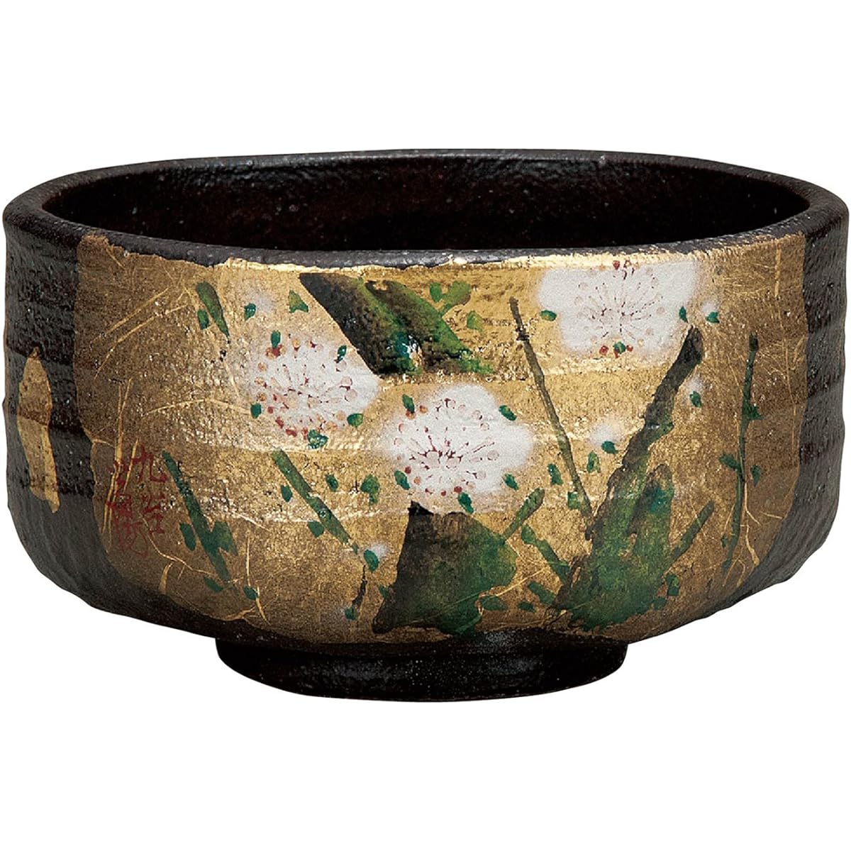 Kutani ware Yamada Toyoshi Matcha bowl (in wooden box) Gold leaf plum K4-840