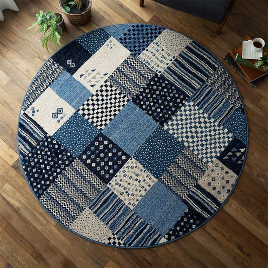 Sayang Sayan Patchwork Gabbé Pattern Circular Round Rug Marrakech Diameter 200 Blue Wilton Weave