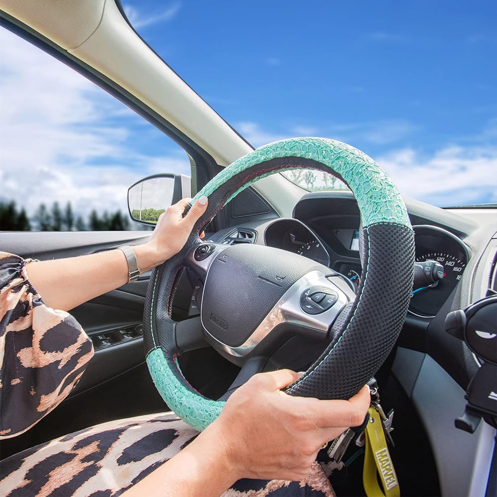CAR PASS Steering cover handle cover Universal lace Leather ladies (1 piece, mint) ZT-0068