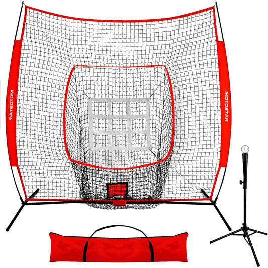 MOTOSTAR Baseball Net for Practice Batting Net with Improved Reflective Strap Pitching Net Steel Baseball Equipment Compatible with Hardball/Softball Hitting and Pitching Ball Protection Net Softball Practice Net Training Easy to Assemble Foldable with S