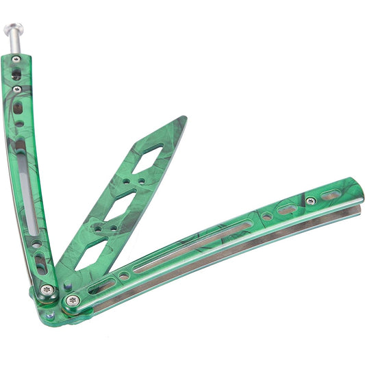 Foldable Outdoor Camping Equipment Practice Butterfly Knife Bladeless Training Tool Three Edges (Green)