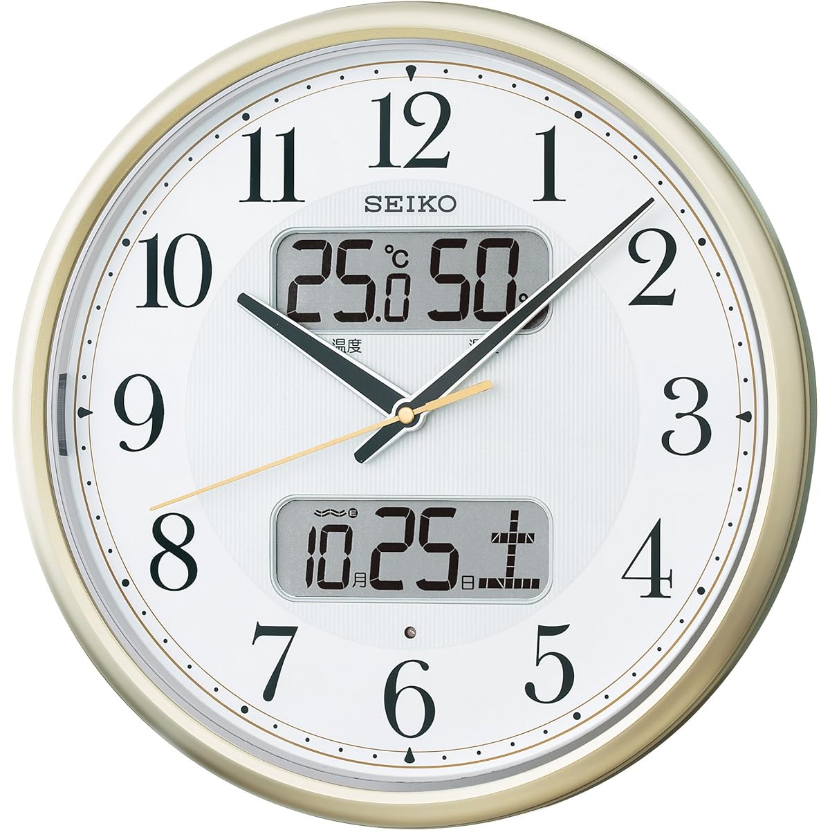 Seiko Clock Wall Clock Automatic Lighting Radio Analog Calendar Temperature Humidity Display Visible at Night Light Gold Pearl KX384S