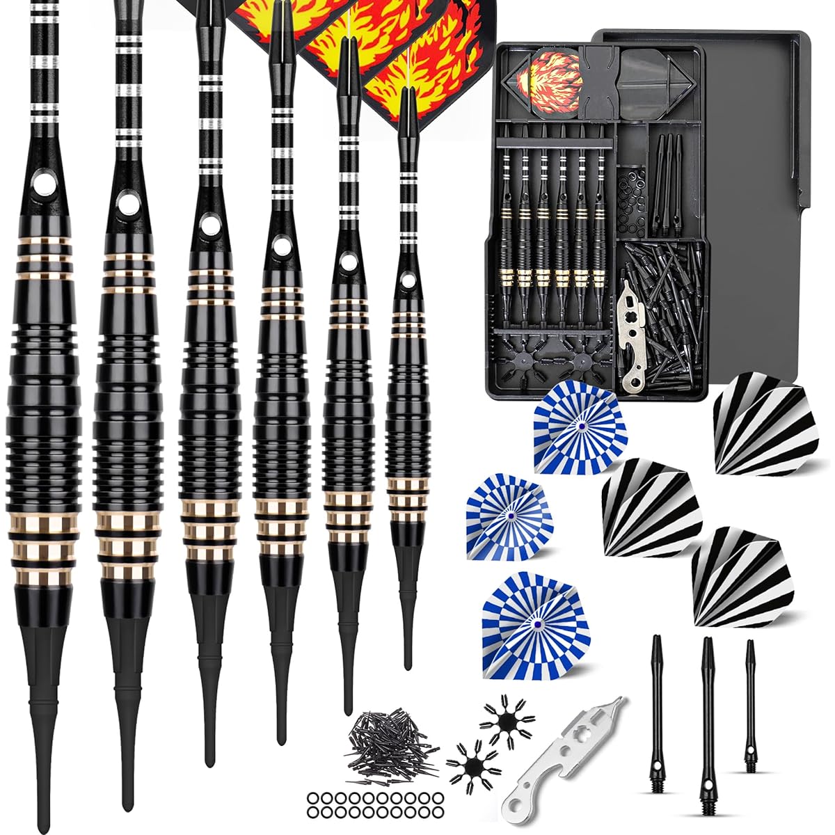 CareGames Soft Tip Darts 16g with Carry Case Black/Blue/Green/Pink