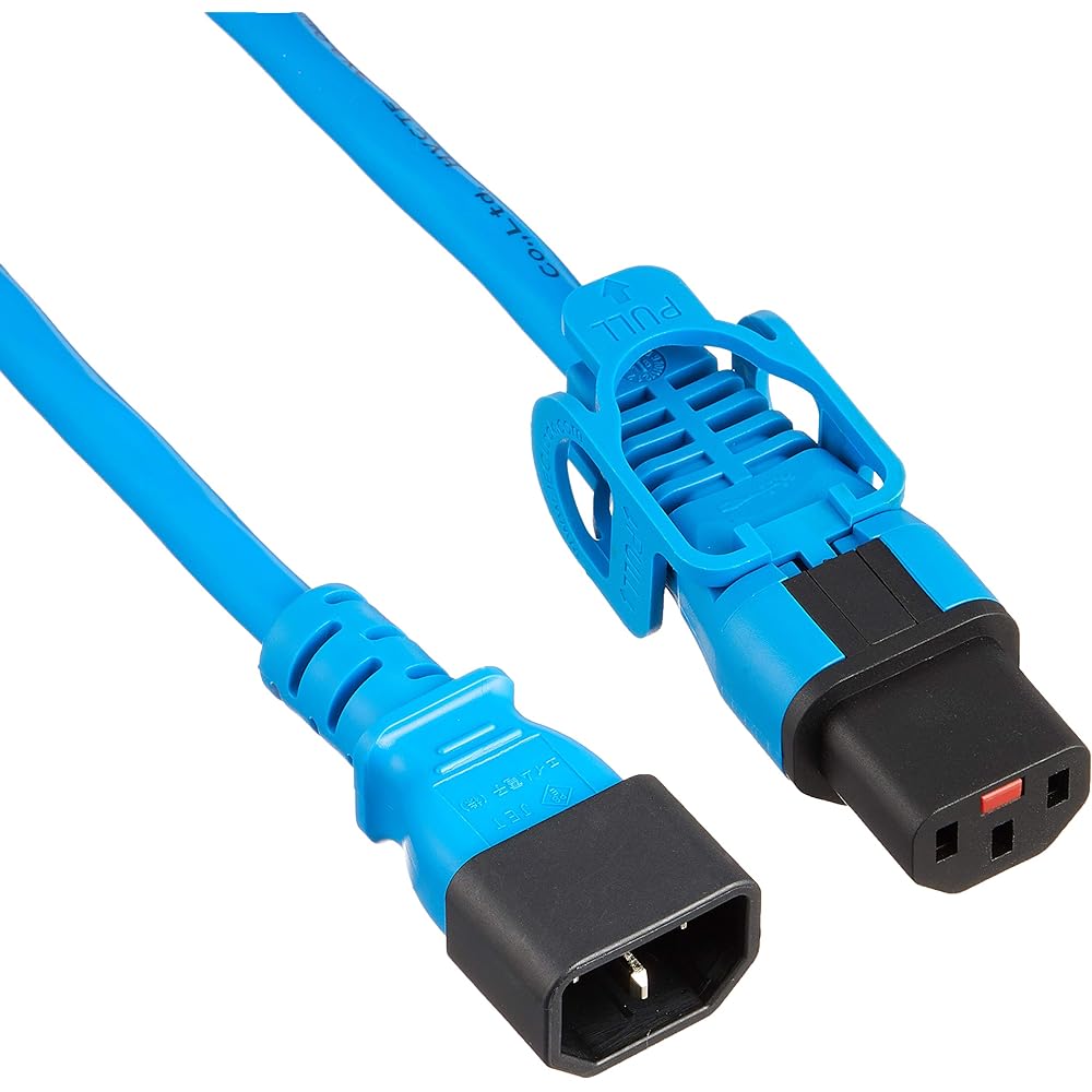 Anti-dislodge Lock Power Cable IEC-C14/IEC-C13 Lock Plus 1.2m Blue Electrical Rating: 15A/250V PSE Compatible