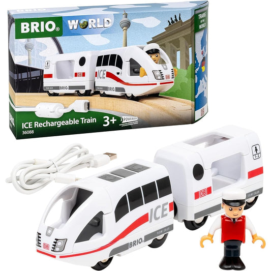 BRIO World Railway Series USB Rechargeable ICE Train 36088 Wooden Rail Electric Vehicle Locomotive Ages 3 and Up