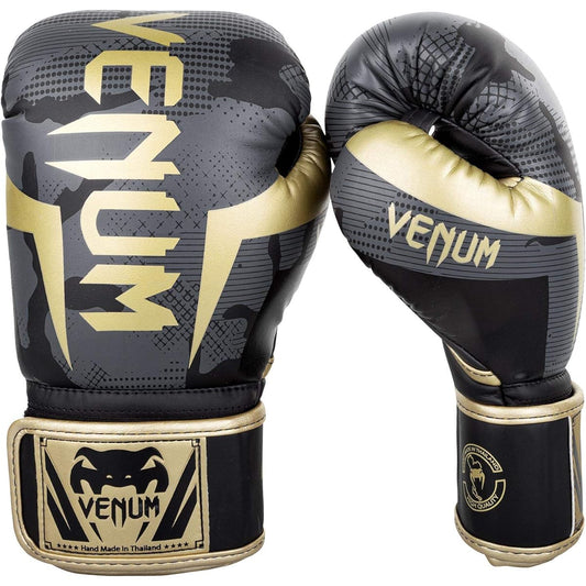 Venum Elite Boxing Gloves Dark Camo/Gold 8oz