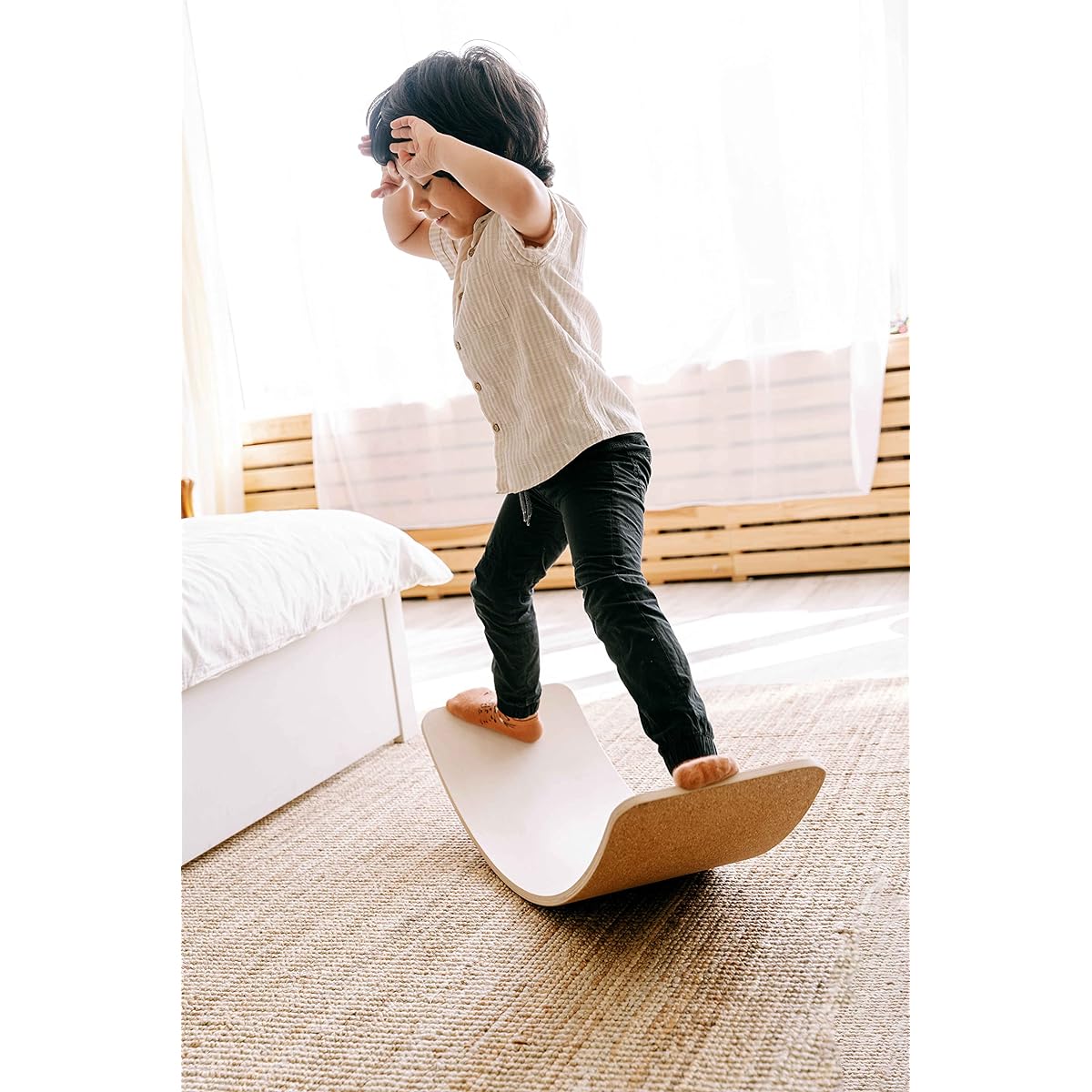 Wooden Balance Board Swinging Board Core Training Diet for Children Adults Felt Included (M&Boo)