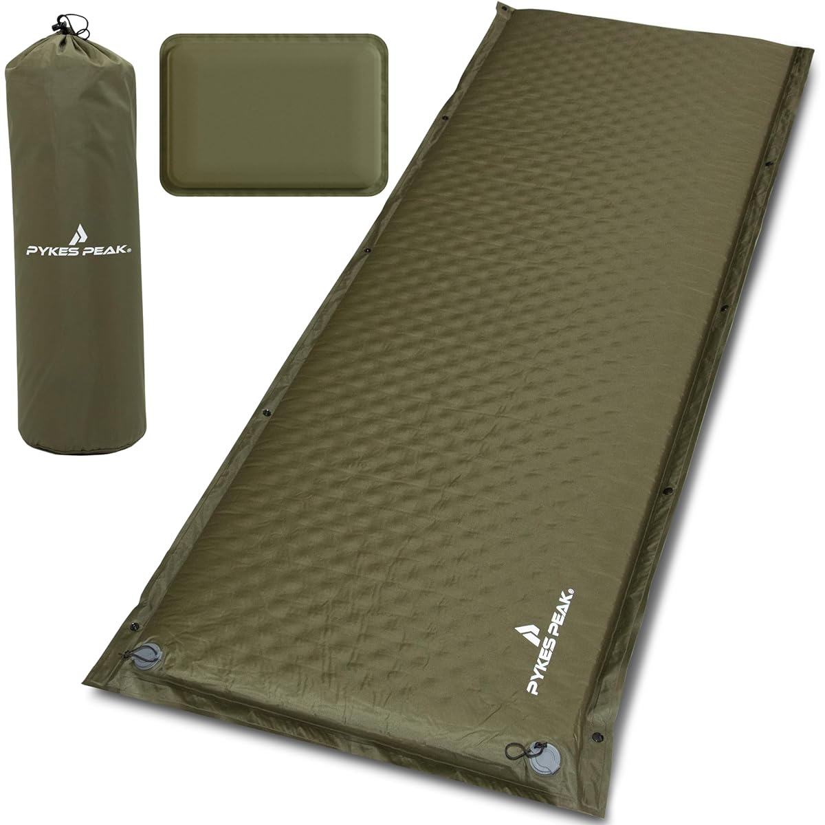 [R value 8.93] PYKES PEAK Camping Mat Inflator Mat 8cm Suede Back Automatically Inflating Car Sleeping Mat with Storage Bag Repair Sheet Included Inflator Mat Pillow Set for Sleeping in the Car