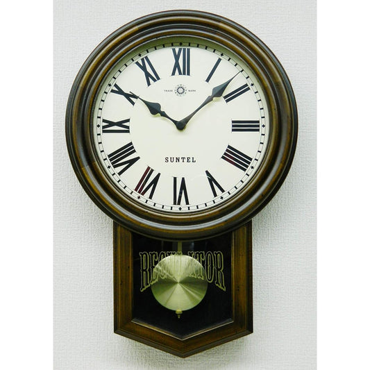 Suntel Wall Clock Brown 400 x 260 x 70mm Standard Radio Pendulum Clock (Round) Roman Numerals SR06-R