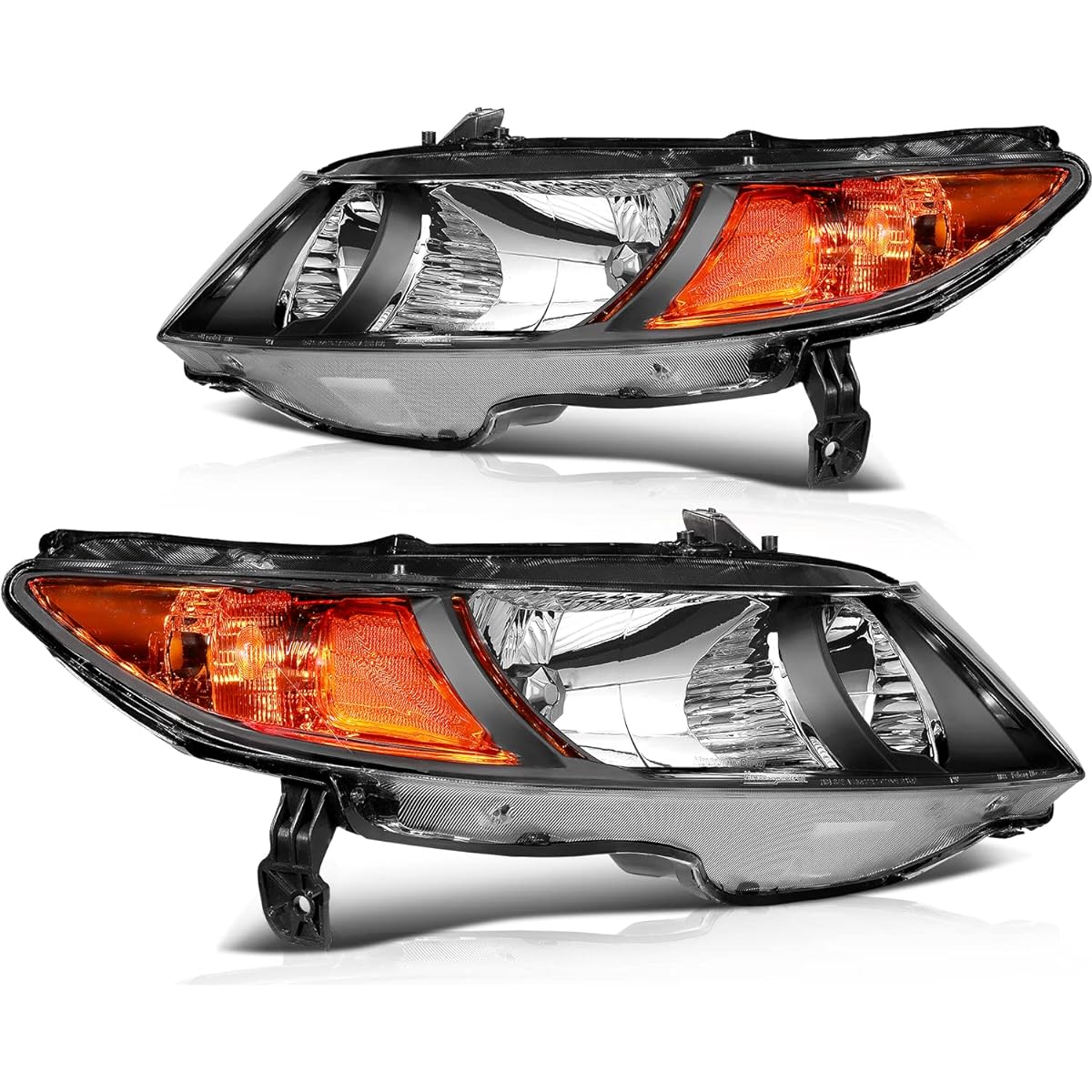 ROADFAR 2 door 2006 2007 2008 2009 2010 2011 Headlight Assembly + Park/Signal Head Lamp Black Chrome Housing (Ride seat and passenger side side)