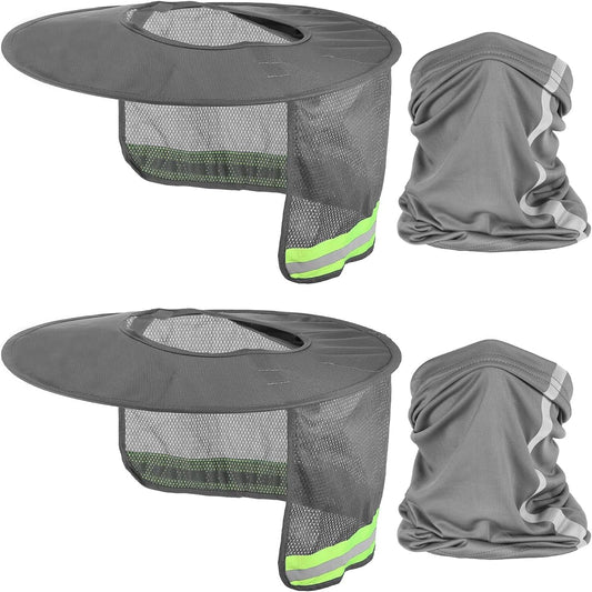 PATIKIL Hard Hat Sunshade 4 Pieces Sun Neck Protection Mesh Full Brim and Neck Gaiter Scarf High Visibility Reflective Hard Hat Accessories Gray