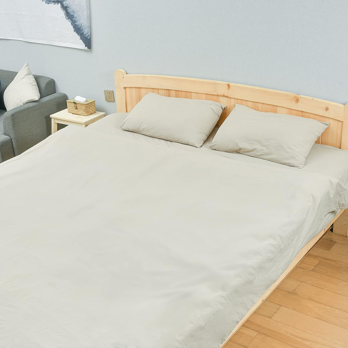 Duvet Cover 100% Cotton Semi-double 4 Piece Set Bedding Cover Set Fitted Sheet Pillowcase Ivory