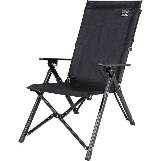 CAPTAIN STAG Outdoor Chair Ultra High Back Chair 3 Level Reclining Function Comes with Storage Bag Back Pocket Black CS Black Label UC-1699