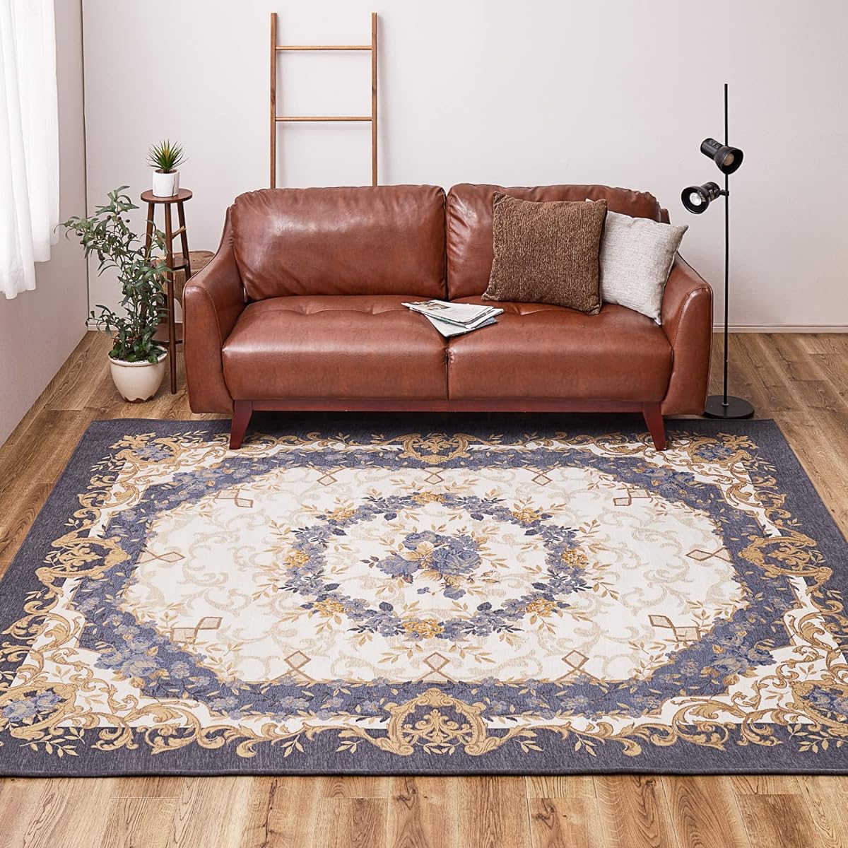 Hagiwara Rug, Blue, Approx. 220 x 220cm "Brose" Gobelin Chenille Rug, Washable, Antibacterial, Odor Resistant, Non-Slip Processed, Hot Suitable
