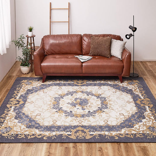 Hagiwara Rug, Blue, Approx. 220 x 220cm "Brose" Gobelin Chenille Rug, Washable, Antibacterial, Odor Resistant, Non-Slip Processed, Hot Suitable