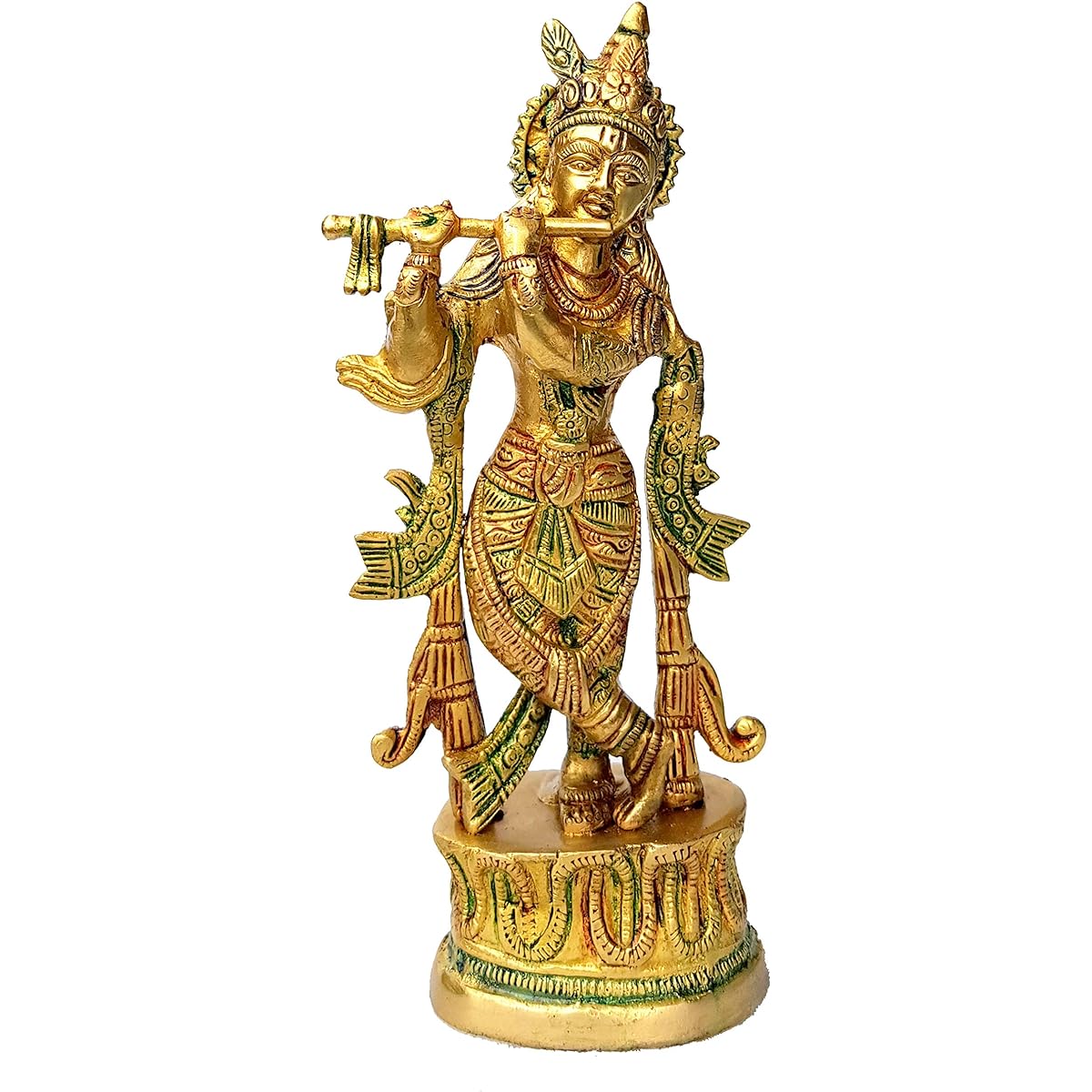 StonKraft - Krishna Kishan Ladhu Gopal Kanha Makhan Chor Murti Idol Statue Sculpture - Brass - 9" - Colored Krishna 9" Multicolor