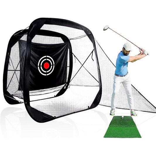 FLITURE Golf Net for Practice Pop-up 2.1x2.1x1.2m Golf Practice Net Foldable Easy to Install Golf Approach Practice Comes with Carry Bag Comes with Target Comes with Side Net for Indoors, Outdoors, and Home Use Target Hitting