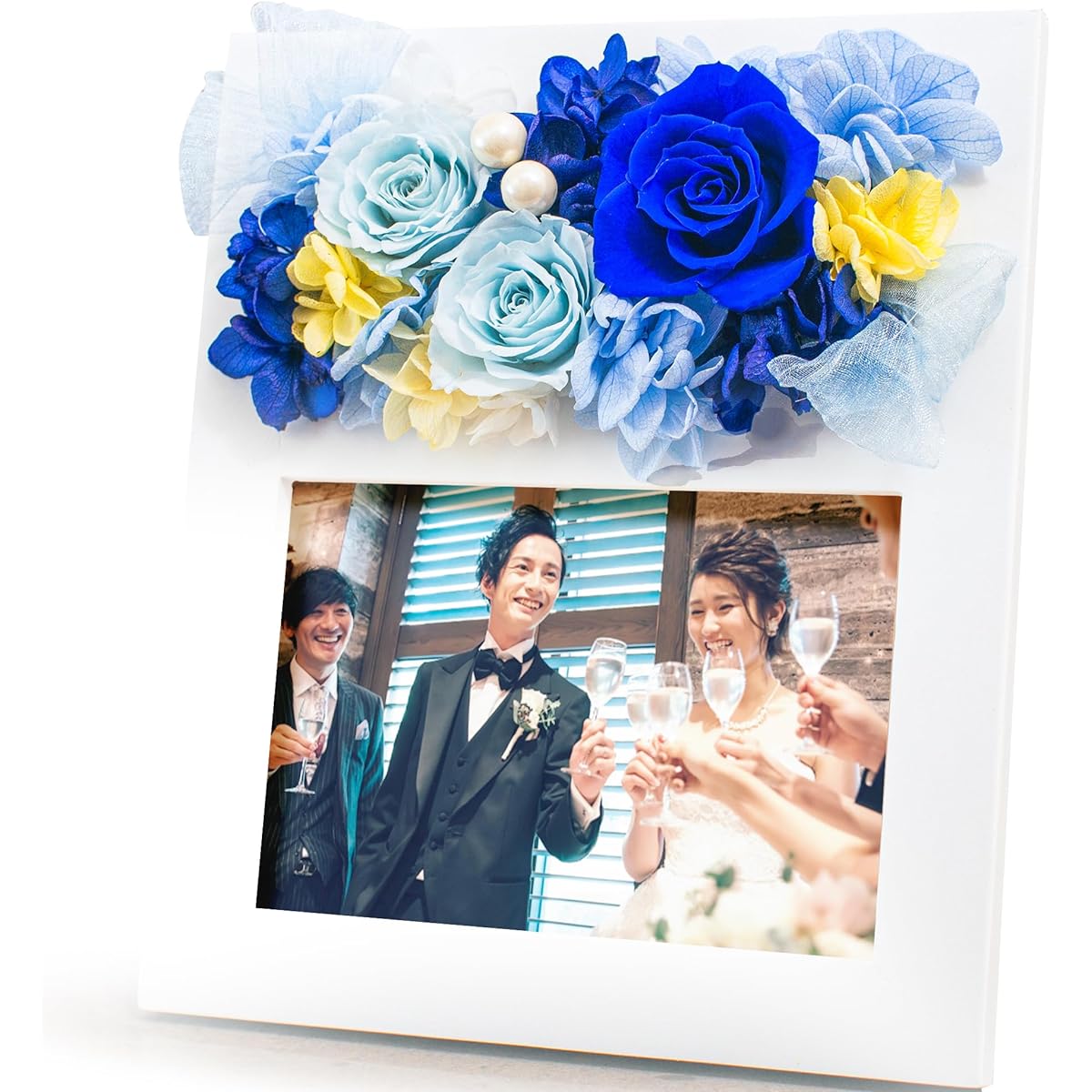 Preserved Flower Photo Frame, Mother's Day, Wedding Gift, Birthday Present, Gift, Photo Frame, Family Celebration, Photo Included, Wedding Photo Frame, Baby Gift, Anniversary, Women, Blizzard Flower L Version (Rose Orange) (Rose Blue)
