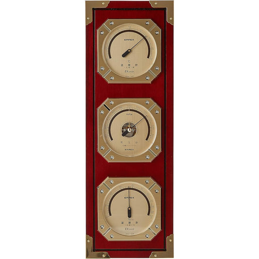 Empex Weather Meter Temperature and Hygrometer Weathermaster Weather Meter for Wall Hanging Made in Japan Brown BM-751 42.2x14.2x4cm