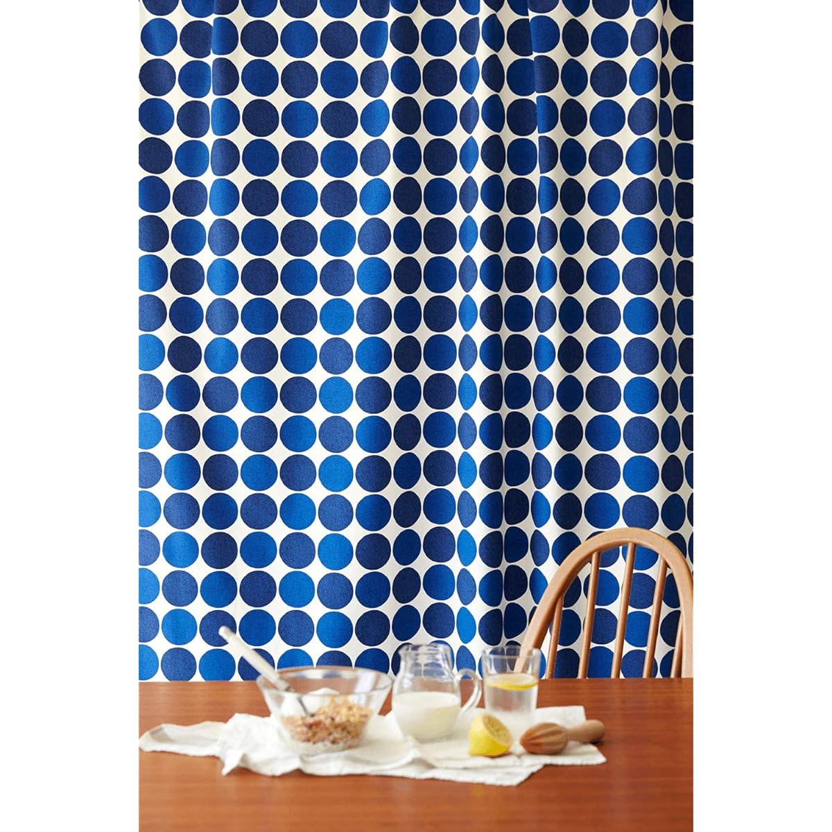 Quarter Report Curtains available in 16 sizes, Charka Navy, Width 150 x Length 190cm, Set of 2, 100% Cotton [Made in Japan]