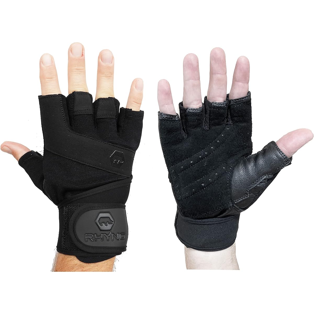 RHYNO Training Gloves with Wrist Wrap, Wrist Fixation, Muscle Training, Pull-up Gloves, Leather, Men's, Women's, Unisex