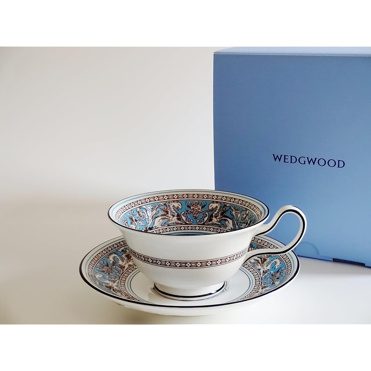 Wedgwood Florentine Turquoise Tea Cup & Saucer Peony [Parallel Import]