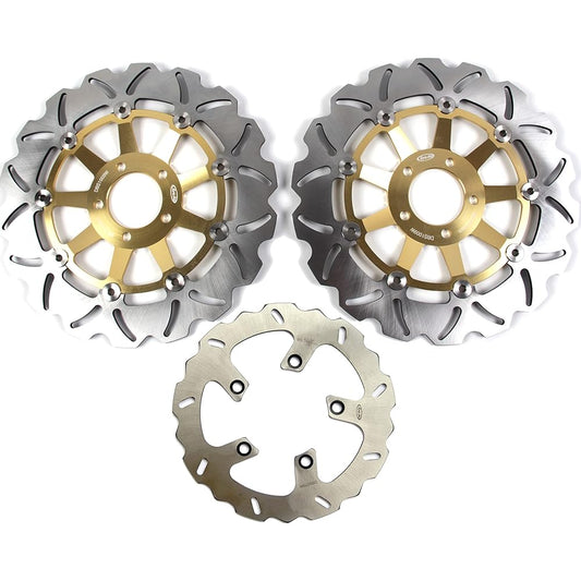 Arashi Front and Rear Brake Disc Rotor Compatible with Kawasaki ZRX1100 1999-2000 / ZRX1200 ZRX1200R ZRX1200S 2001-2006 Motorcycle Replacement Accessories Gold ZRX 1200 R S 2002 2003 2004 2005