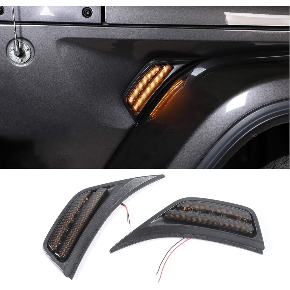 VOODONALA JEEP JLA Fender Marker Light Side Winker Lamp LED Amber Winker Light 2018-2022 JEEP WRANGLER JLU Gradiator JT 2 Smoke Lens for JT