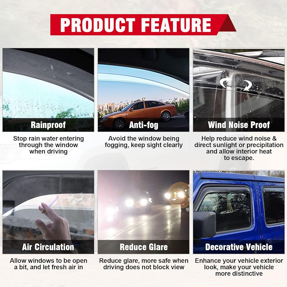 PARTOL Wind Window Dowlector JL Window Visor Geep Langler JL 2018 2018 2018 2020 Unlimited 4 Door Sunrain Wind Shade Vent Vizer Inchannel Window Inguard