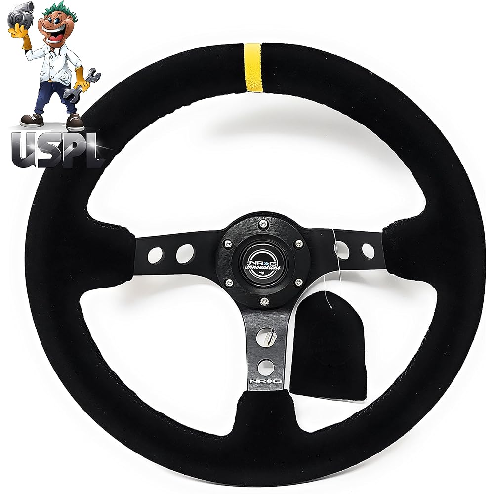 NRG Handle Cover --06 (Deep Dish) --350mm (13.78 inch) - Blacks Edo Black Spokes / Yellow Stripe -Part No. ST -006S -Y NRG Innovations
