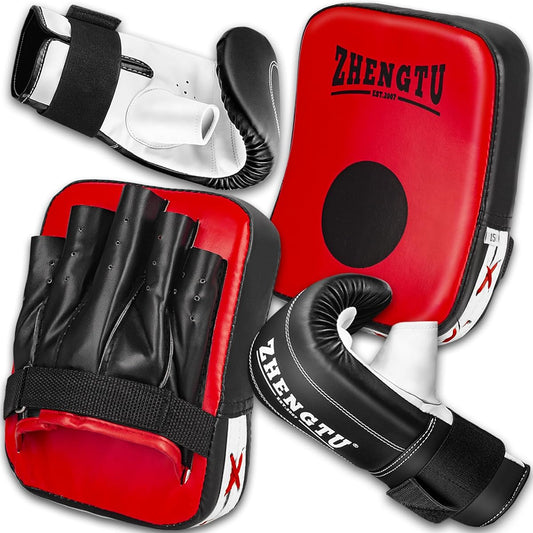 ZHENGTU Boxing gloves and mitts set, punching mitts, small size + punching gloves, for both adults and children, martial arts, parent and child, karate, practice, relieves lack of exercise