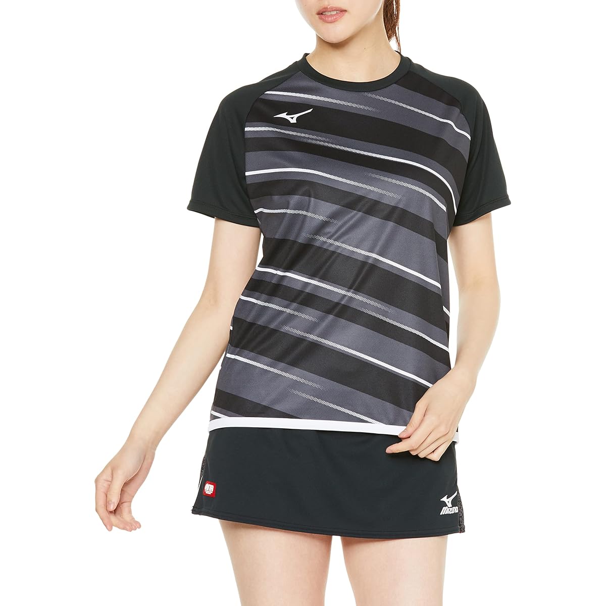 Mizuno 82JAA214 Women's Table Tennis Wear Game Shirt, Short Sleeve, U-Neck, Sweat Absorbent, Quick Drying, JTTA Officially Approved