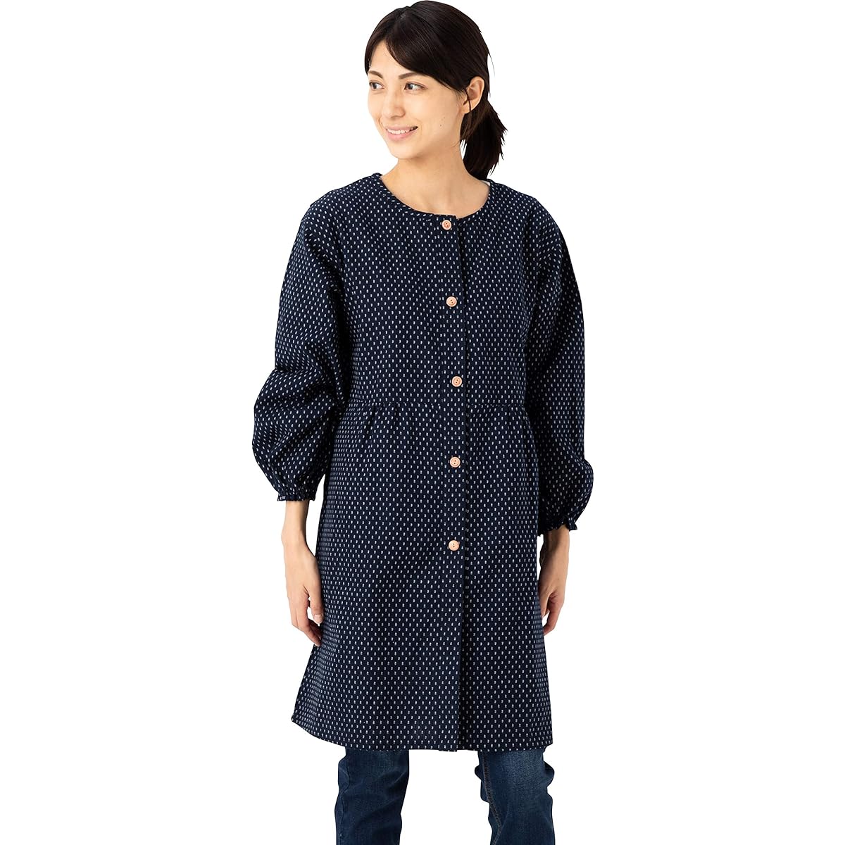 Watanosato Kurume Orimae Button Kappogi Apron Japanese Pattern (LL Size, White Array) [Parallel Import]
