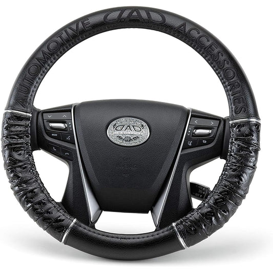 Garcon DAD Steering Cover Royal Steering Cover Gathered S Size Monogram Leather Embroidery: Black D.A.D HA507-01