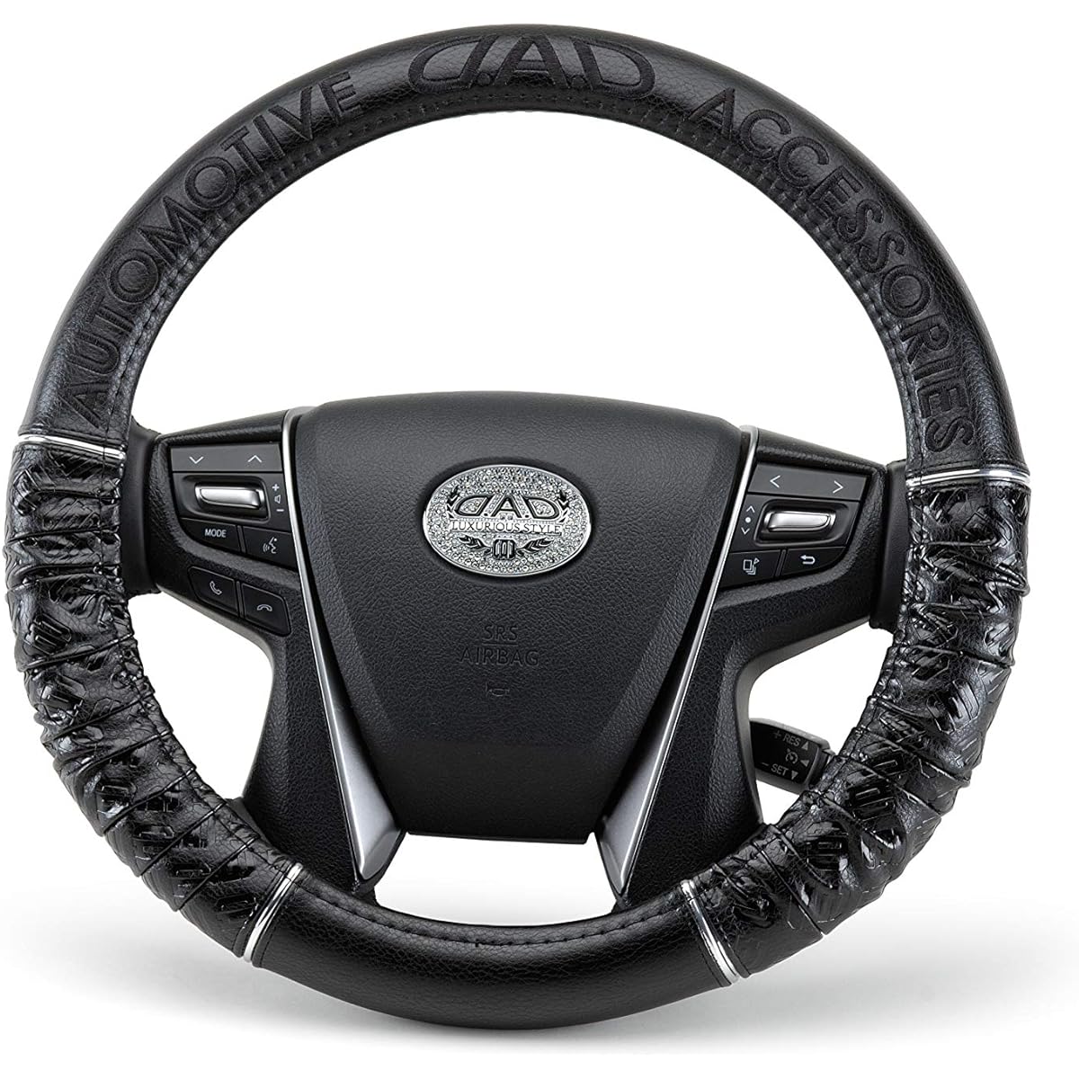Garson DAD Steering Wheel Cover Royal Steering Cover Gathered Medium Monogram Leather Embroidery: Black D.A.D HA507-02