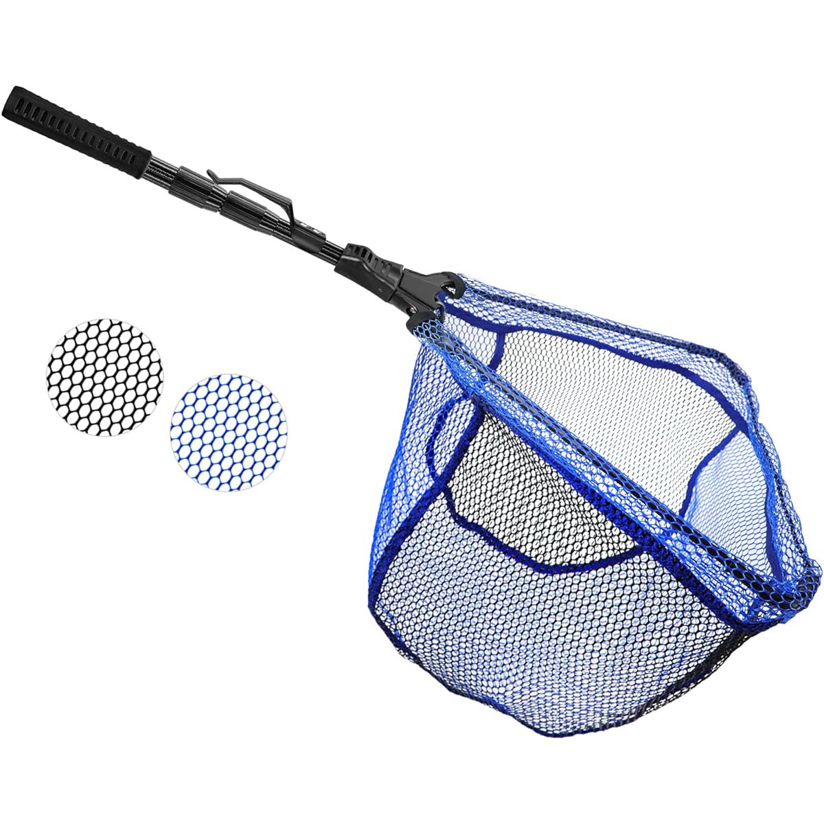 KOMCLUB Landing Net, Thong Net, One-Touch Foldable, Made of Glass Fiber, Thong Rubber Coding Net, Lightweight, Suitable for Freshwater and Saltwater, 98CM/110CM/180CM/192CM/Blue/Black