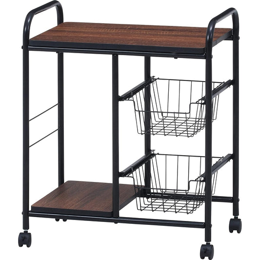 Fuji Boeki Kitchen Wagon Kitchen Rack Width 56 x Depth 35.5 x Height 69.5 cm Black Brown Storage Slim Drawer with Casters 14639