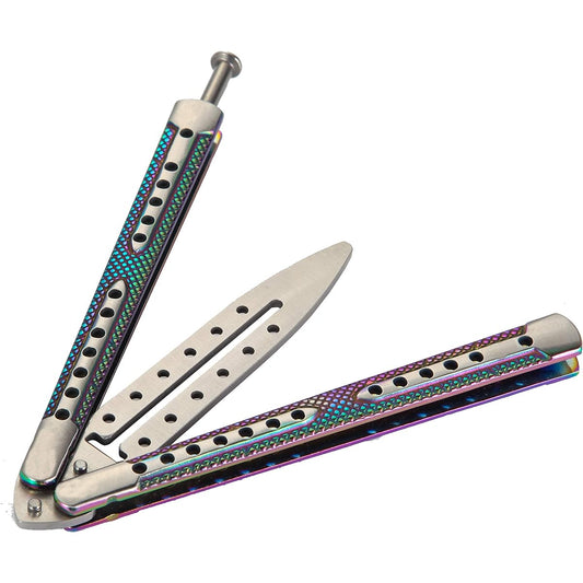 No/Brand Butterfly Knife Tactical Trainer Practice Folding No Blade Handle, Hole on Blade