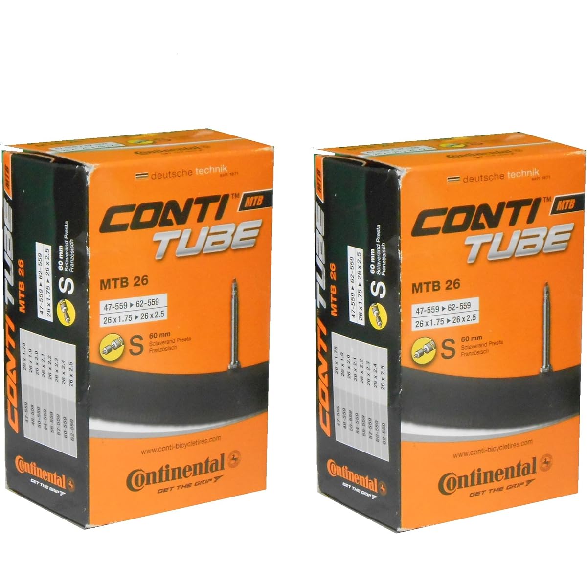 Set of 2 Continental MTB26 Presta tube 26x1.75-2.5 Valve length 60mm (47-559/62-559) [Parallel import goods]