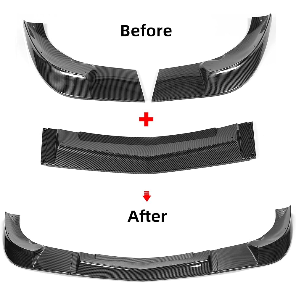 KUAFU Front Bumper Lip Splipter 3 pieces 2005-2013 CORVETTE C6 Base Model 2DR ZR1 Expansion Style Underlay Spoiler (Carbon Fiber Style)