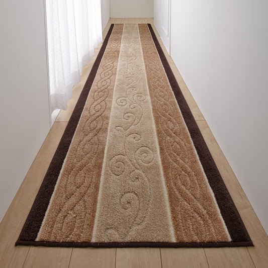San-Luna Corridor Carpet Corridor Rug Long 65cm x 340cm [Stella] Made in Japan Fluffy Mat Rug Anti-Slip Floor Protection 65 340 (Made with Turkish Fabric) Brown Beige